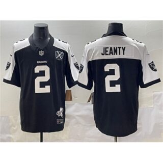 Men's Las Vegas Raiders #2 Ashton Jeanty Black White 2025 Draft F.U.S.E. With Nevada Silver Stat And 65th Anniversary Football Stitched Jersey