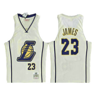 Men's Los Angeles Lakers #23 Lebron James Cream Throwback Swingman Jerseys