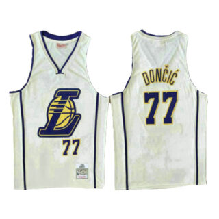 Men's Los Angeles Lakers #77 Luka Doncic Cream Throwback Swingman Jerseys