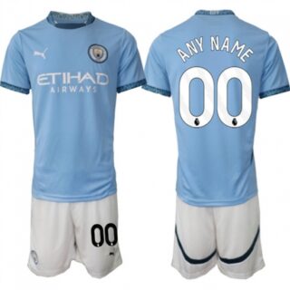Men's Manchester City Custom 2024-25 Light Blue Home Soccer Jersey Suit
