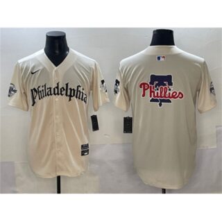 Men's Philadelphia Phillies Team Big Logo Cream Gothic Vapor Limited Stitched Jersey