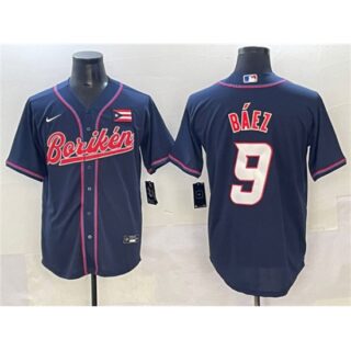 Men's Puerto Rico Baseball #9 Javier Baez Navy 2023 World Baseball Classic Stitched Jersey