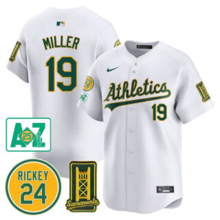 Men's Oakland Athletics #19 Mason Miller Patch Sacramento 2025 With Rickey Jerseys