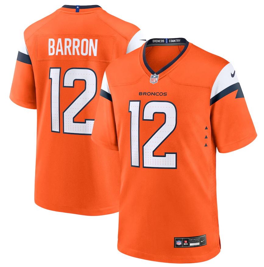 Men's Denver Broncos #12 Jahdae Barron Orange 2025 NFL Draft First Round Pick Game Jersey