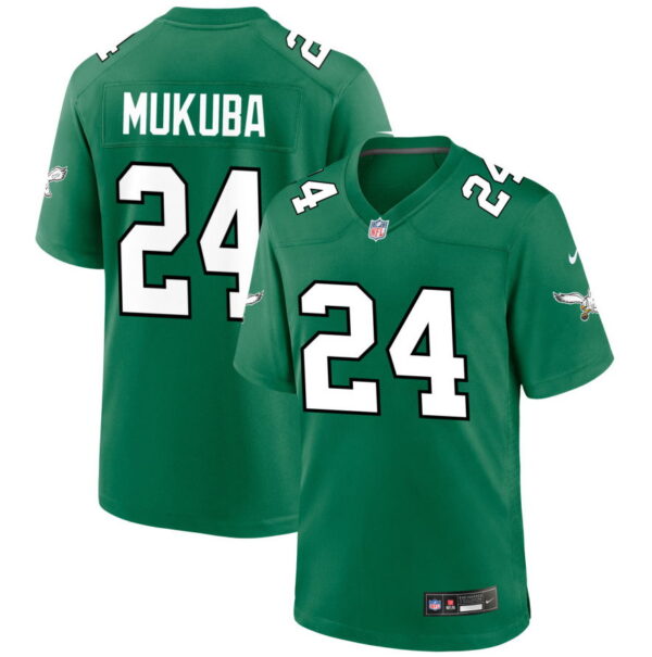 Men's Philadelphia Eagles #24 Andrew Mukuba  2025 NFL Draft First Round Pick 2nd Alternate Game Jerseys - Kelly Green