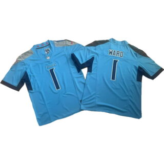 Men's Tennessee Titans #1 Cameron Ward 2025 Jerseys - Light Blue