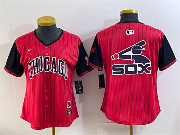Women's Chicago White Sox Team Big Logo Red Black 2025 City Connect Limited Stitched Baseball Jersey(Run Small) 003