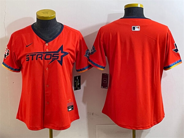 Women's Houston Astros Blank Orange 2025 City Connect With Texas Patch Limited Stitched Baseball Jersey(Run Small)