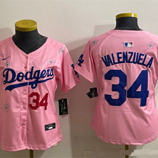 Women's Los Angeles Dodgers #34 Fernando Valenzuela Pink 2025 Tokyo Series Limited Stitched Baseball Jersey(Run Small)