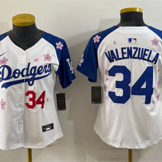 Women's Los Angeles Dodgers #34 Fernando Valenzuela White Royal 2025 Tokyo Series Limited Stitched Baseball Jersey(Run Small)