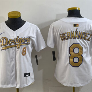 Women's Los Angeles Dodgers #8 Enrique Hernandez White 2025 Gold Collection Limited Stitched Baseball Jersey(Run Small)