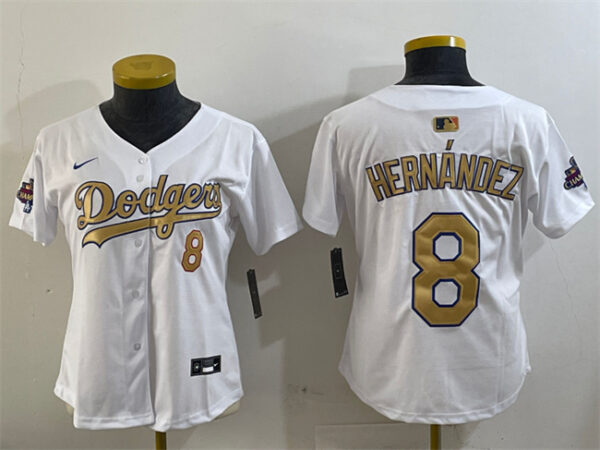 Women's Los Angeles Dodgers #8 Enrique Hernandez White 2025 Gold Collection Limited Stitched Baseball Jersey(Run Small)