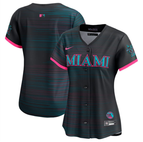 Women's Miami Marlins ACTIVE PLAYER Custom Black 2025 City Connect Limited Stitched Baseball Jersey