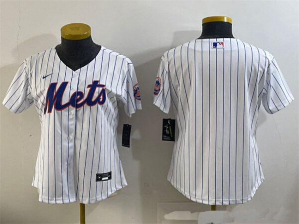 Women's New York Mets Blank White Cool Base Stitched Baseball Jersey(Run Small)