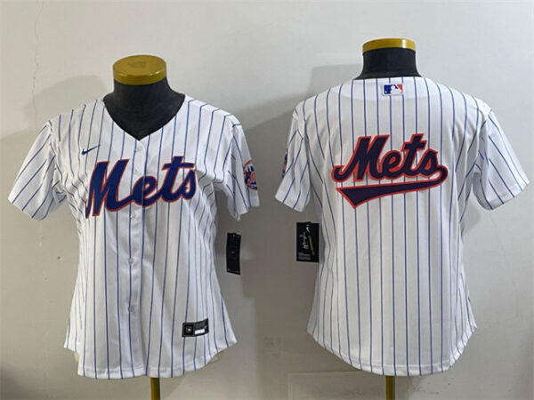 Women's New York Mets Team Big Logo White Cool Base Stitched Baseball Jersey(Run Small) 1