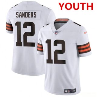 Youth Cleveland Browns #12 Shedeur Sanders White 2025 Vapor Limited Football Stitched Jersey