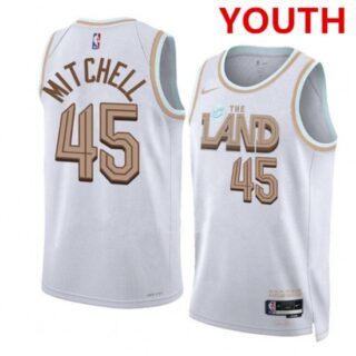 Youth Cleveland Cavaliers #45 Donovan Mitchell White City Edition Stitched Jersey