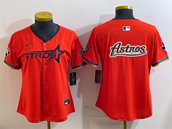 Youth Houston Astros Team Big Logo Orange 2025 City Connect With Texas Patch Limited Stitched Baseball Jersey