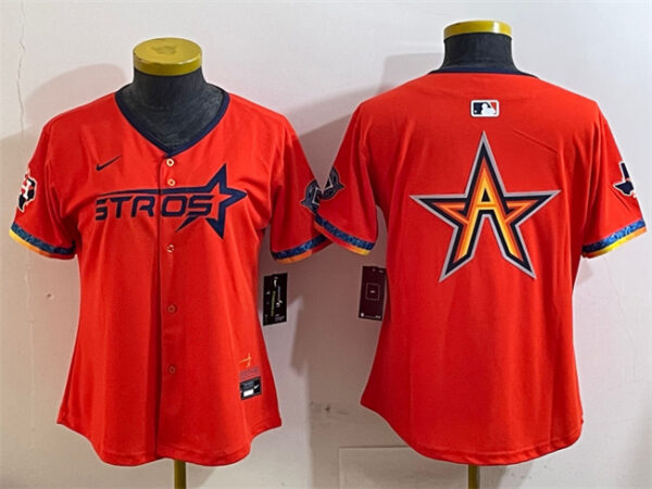 Youth Houston Astros Team Big Logo Orange 2025 City Connect With Texas Patch Limited Stitched Baseball Jersey