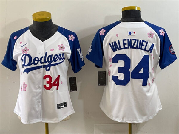 Youth Los Angeles Dodgers #34 Fernando Valenzuela White Royal 2025 Tokyo Series Limited Stitched Baseball Jersey