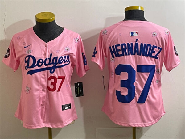 Youth Los Angeles Dodgers #37 Teoscar Hernandez Pink 2025 Tokyo Series Limited Stitched Baseball Jersey