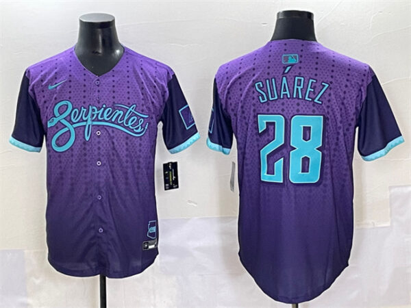 Men's Arizona Diamondbacks #28 Eugenio Suarez Purple 2025 City Connect Limited Stitched Baseball Jersey