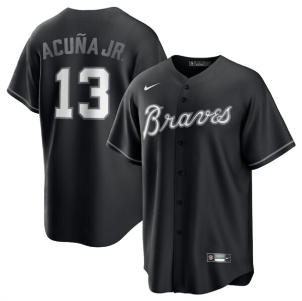 Men's Atlanta Braves #13 Ronald Acu?a Jr. Black Lights Out Limited Stitched Baseball Jersey