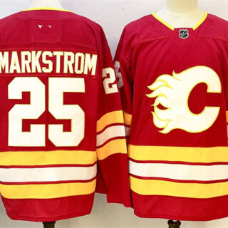 Men's Calgary Flames #25 Jacob Markstrom Red 2024-25 Home Stitched Hockey Jersey