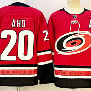 Men's Carolina Hurricanes #20 Sebastian Aho Red 2024-25 With A Patch Home Stitched Hockey Jersey