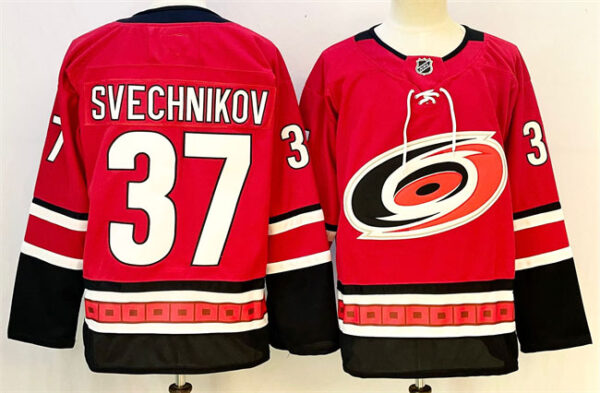 Men's Carolina Hurricanes #37 Andrei Svechnikov Red 2024-25 With A Patch Home Stitched Hockey Jersey