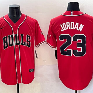 Men's Chicago Bulls #23 Michael Jordan Red Cool Base Stitched Baseball Jersey