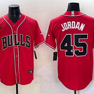Men's Chicago Bulls #45 Michael Jordan Red Cool Base Stitched Baseball Jersey