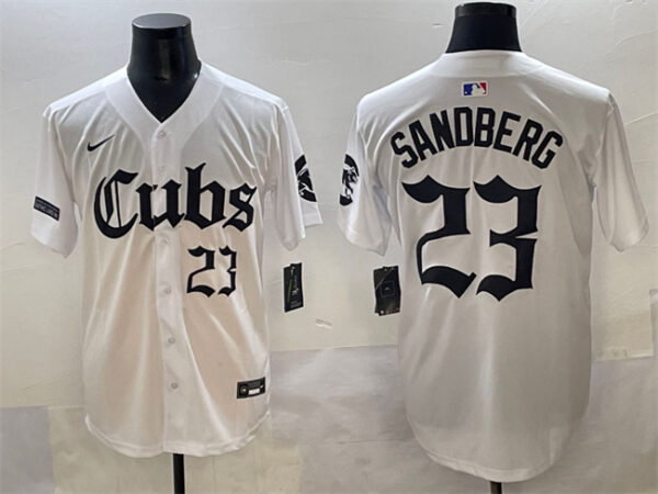 Men's Chicago Cubs #23 Ryne Sandberg White 'Gothic North Side Edition' Vapor Premier