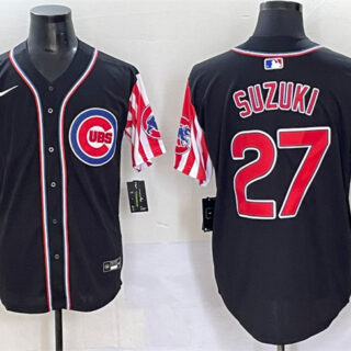 Men's Chicago Cubs #27 Seiya Suzuki Black 2025 Independence Day Vapor Premier Limited Stitched Baseball Jersey