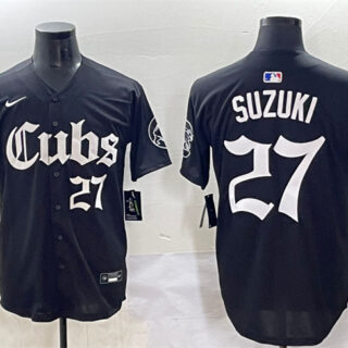 Men's Chicago Cubs #27 Seiya Suzuki Black 'Gothic North Side Edition' Vapor Premier Limited Stitched Baseball Jersey