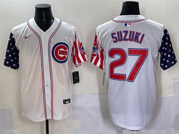 Men's Chicago Cubs #27 Seiya Suzuki White 2025 Independence Day Vapor Premier Limited Stitched Baseball Jersey