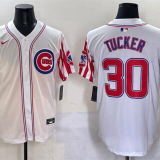 Men's Chicago Cubs #30 Kyle Tucker White 2025 Independence Day Vapor Premier Limited Stitched Baseball Jersey