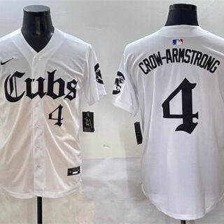 Men's Chicago Cubs #4 Pete Crow-Armstrong White 'Gothic North Side Edition' Vapor Premier Limited Stitched Baseball Jersey