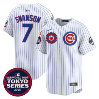 Men's Chicago Cubs #7 Dansby Swanson White 2025 Tokyo Series Limited Stitched Baseball Jersey