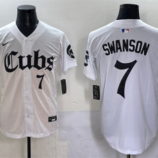 Men's Chicago Cubs #7 Dansby Swanson White 'Gothic North Side Edition' Vapor Premier Limited Stitched Baseball Jersey