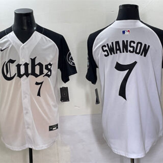 Men's Chicago Cubs #7 Dansby Swanson White Black 'Gothic North Side Edition' Vapor Premier Limited Stitched Baseball Jersey