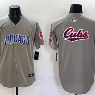 Men's Chicago Cubs Team Big Logo Grey Limited Stitched Baseball Jersey