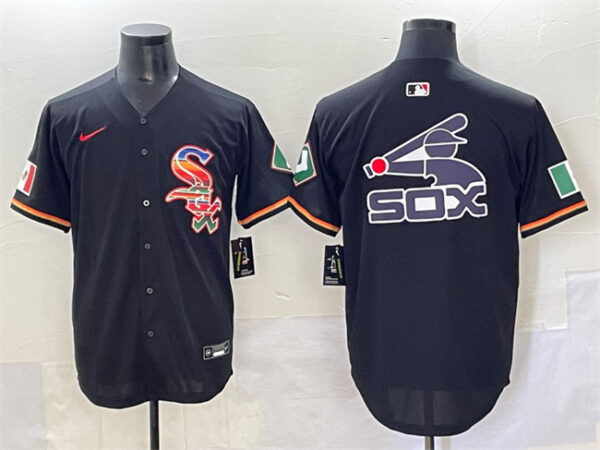Men's Chicago White Sox Team Big Logo Black Mexico Limited Stitched Jerseys