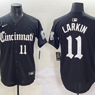 Men's Cincinnati Reds #11 Barry Larkin Black 'Gothic Queen City Edition' Vapor Premier Limited Stitched Baseball Jersey