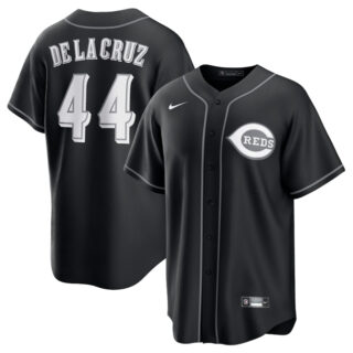 Men's Cincinnati Reds #44 Elly De La Cruz Black Lights Out Limited Stitched Baseball Jersey