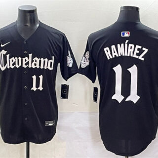 Men's Cleveland Guardians #11 Jose Ramirez Black Gothic Vapor Premier Limited Stitched Baseball Jersey
