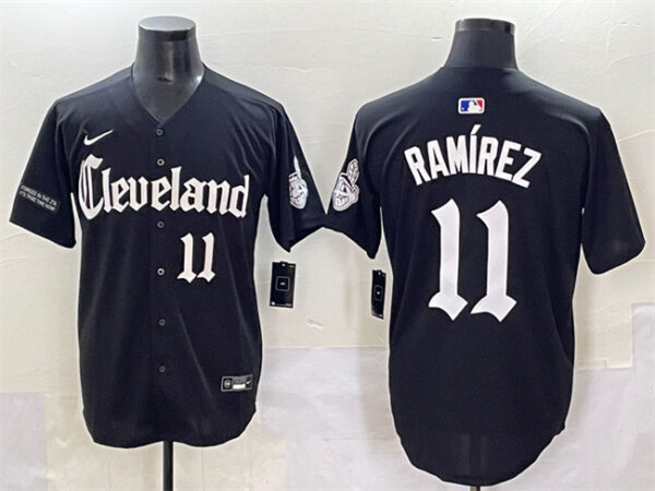 Men's Cleveland Guardians #11 Jose Ramirez Black Gothic Vapor Premier Limited Stitched Baseball Jersey