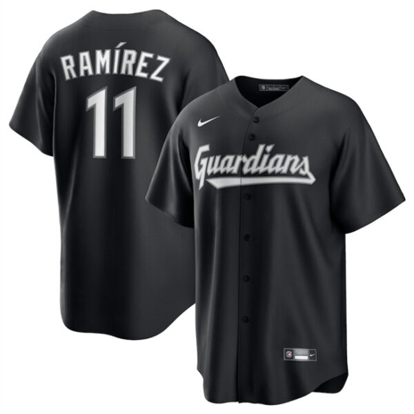 Men's Cleveland Guardians #11 Jose Ram??rez Black Lights Out Limited Stitched Baseball Jersey