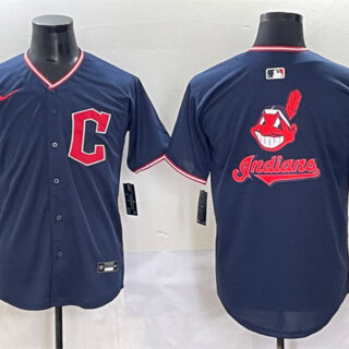 Men's Cleveland Guardians Team Big Logo Navy 2025 Alternate Limited Stitched Baseball Jersey