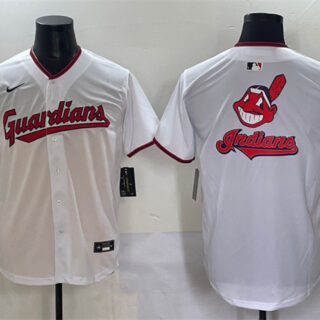 Men's Cleveland Guardians Team Big Logo White Home Limited Stitched Baseball Jersey